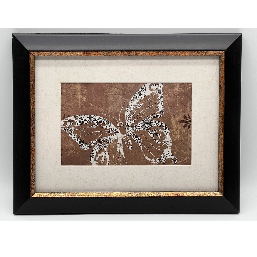 BUTTERFLY Framed Picture 9.5 x 7.5 Brown Frame with Bronze Highlights
